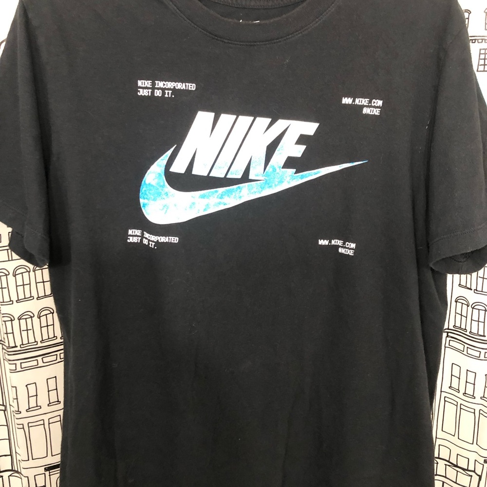 Nike Men's Black Tee with Aqua Logo